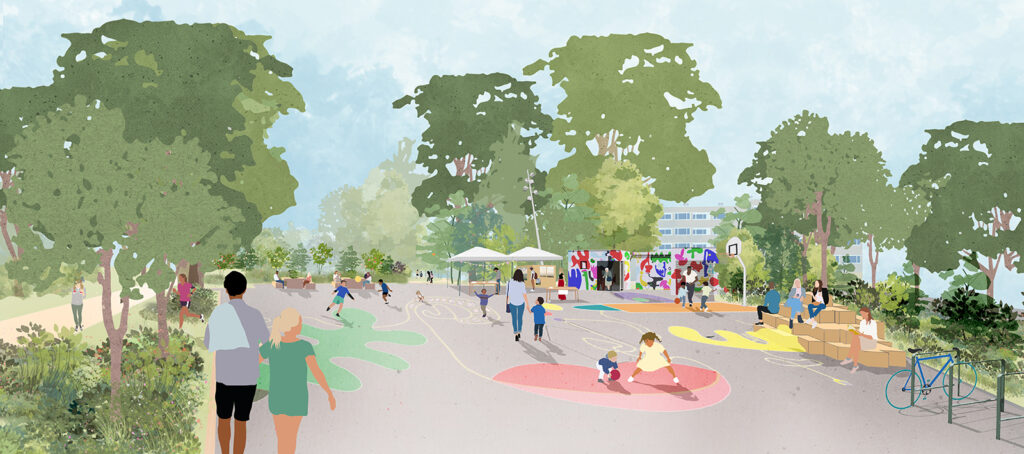 Projet de réaménagement du parc des Mahaudières - esquisse des nouveaux aménagements