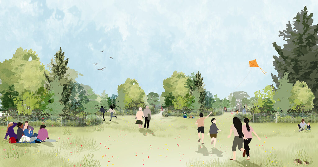 Projet de réaménagement du parc des Mahaudières - esquisse des nouveaux aménagements