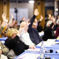 Des élus mains levées lors du conseil municipal.